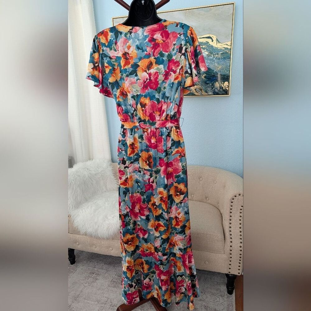 Nicole Miller Floral V-Neck Maxi Dress Size S - Picture 12 of 16